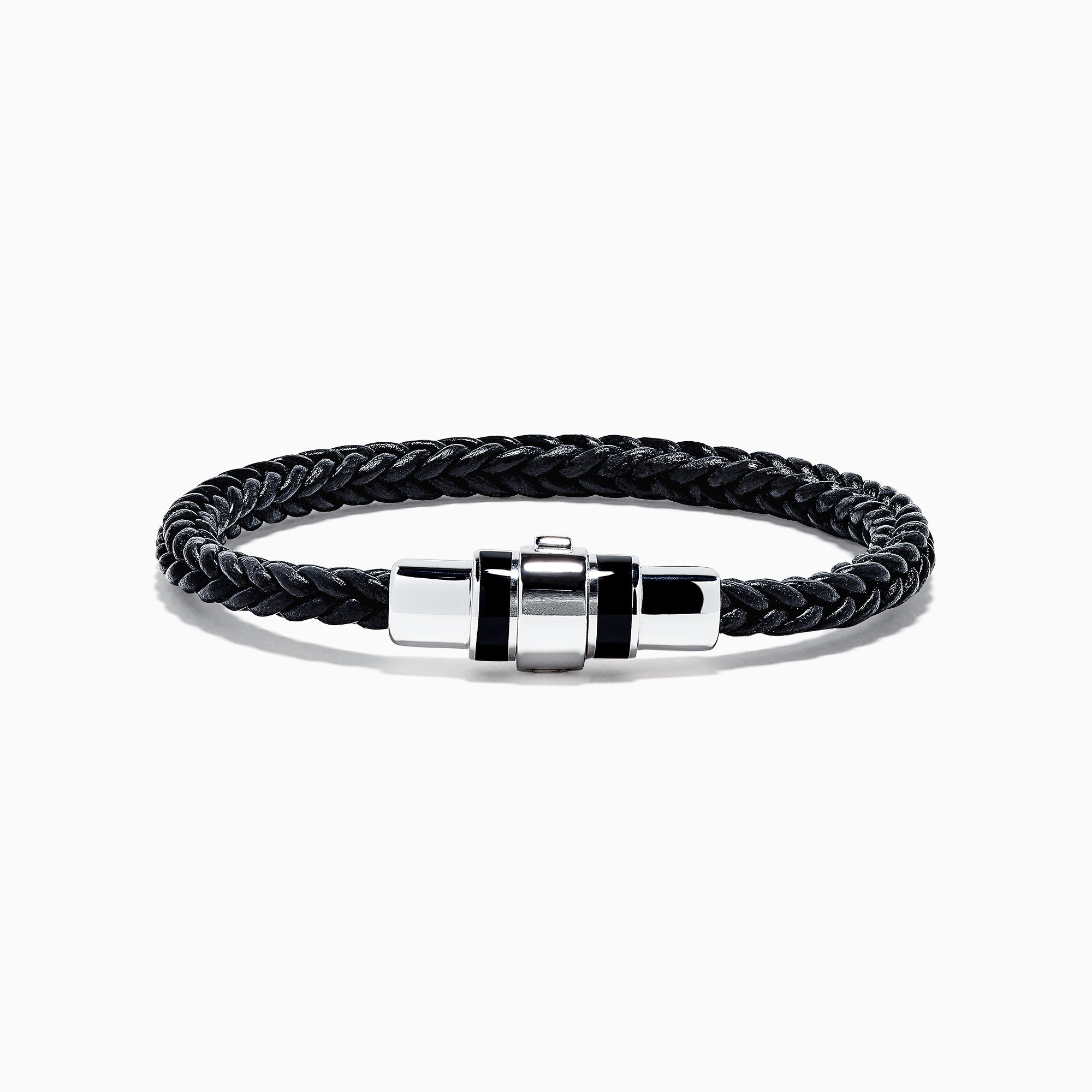 Men's Black Leather Bracelet with Silver Anchor – Nialaya